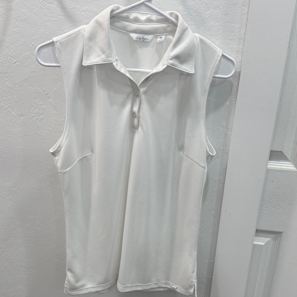 Lady Hagen Sleeveless White Polo Blouse